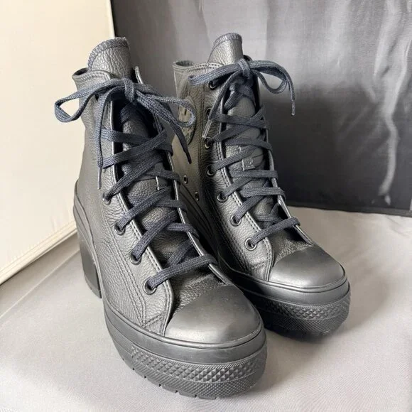 Converse Chuck 70 De Luxe Heel Leather High Boots Womens Size 6.5 Black Shoes - Picture 9 of 9